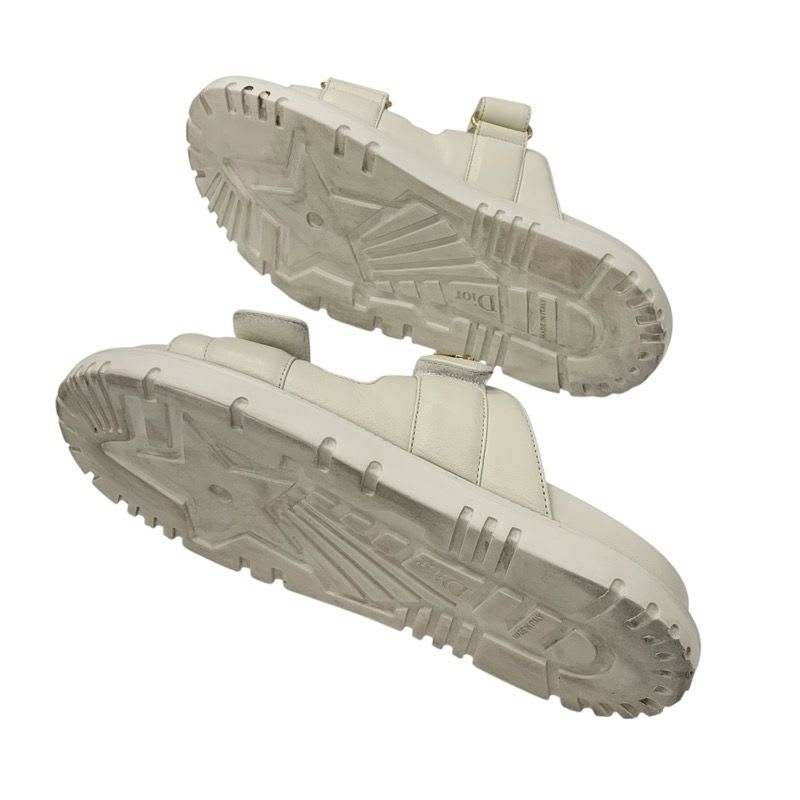 Christian Dioract Sandals Shoes Leather Ivory Gold Logo Velcro Strap — view 6