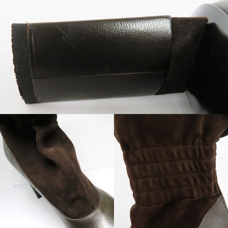 Fendi Thick Heel Platform Boots 36.5 Brown Leather Suede Short Back — view 8