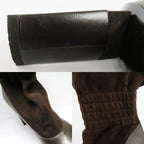 Fendi Thick Heel Platform Boots 36.5 Brown Leather Suede Short Back — view 8