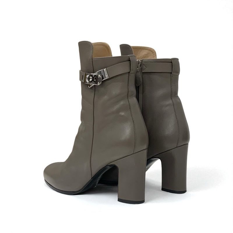 Hermes Boots Short Shoes Leather Grey Silver Kelly Hardware — view 5