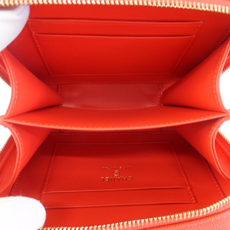 Chanel CC Filigree-mini Chain Shoulder Bag Red Caviar Leather — view 8