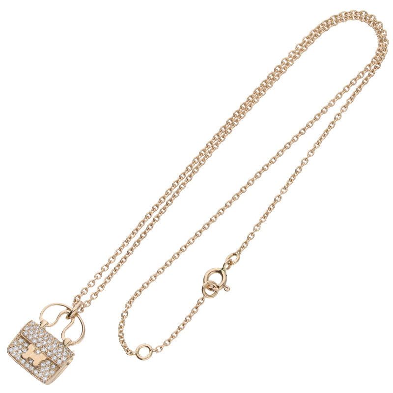 Hermes Amulet Constance 18K Pink Gold Diamond Necklace — view 3