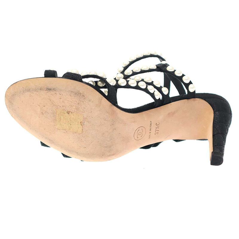 Chanel Multi-Strap Quilted Pearl Sandals Black 37 1 2 — view 4