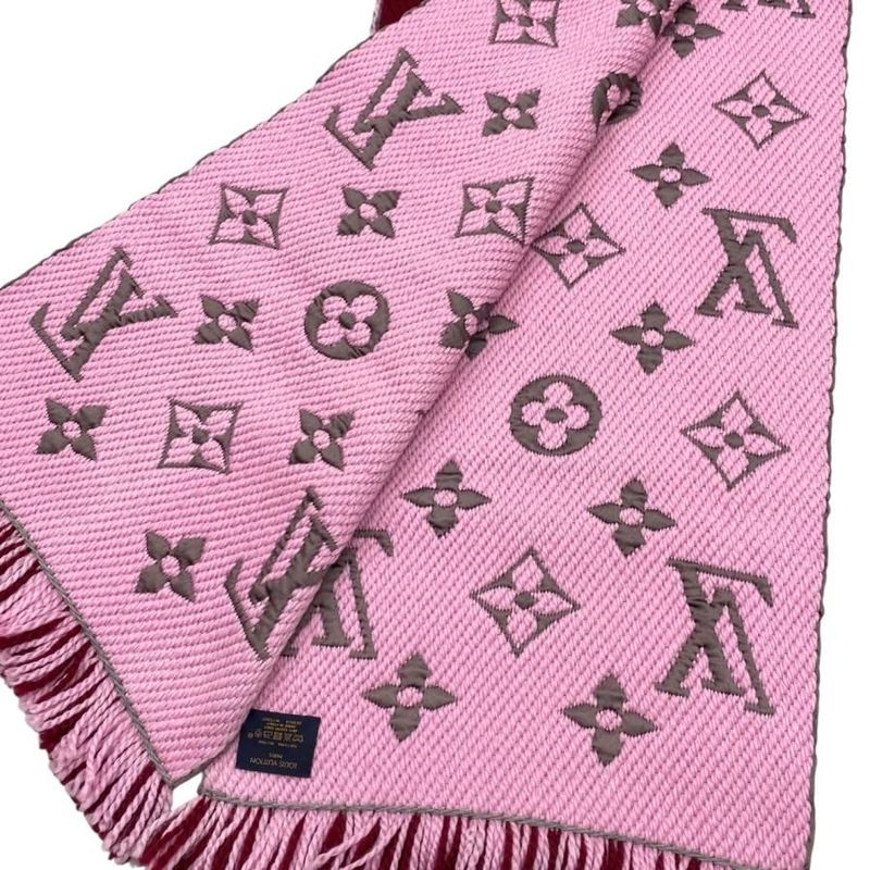 Louis Vuitton Scarf Echarpe Logomania Duo Monogram Wool Silk Wine Red — view 7