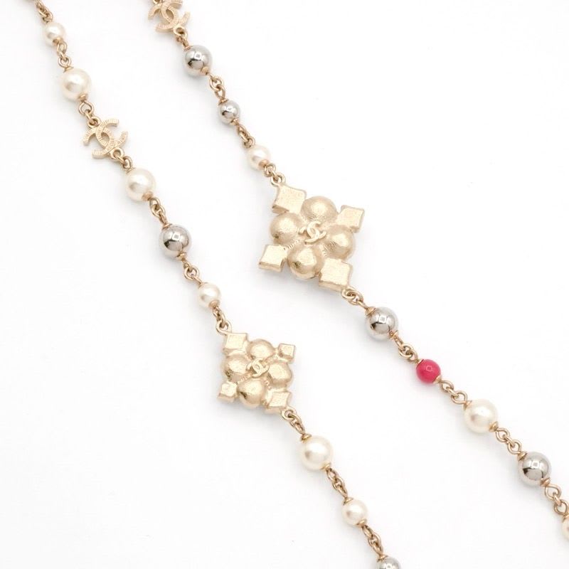 Chanel Choker Gold Silver Pink Coco Mark Long Necklace — view 5