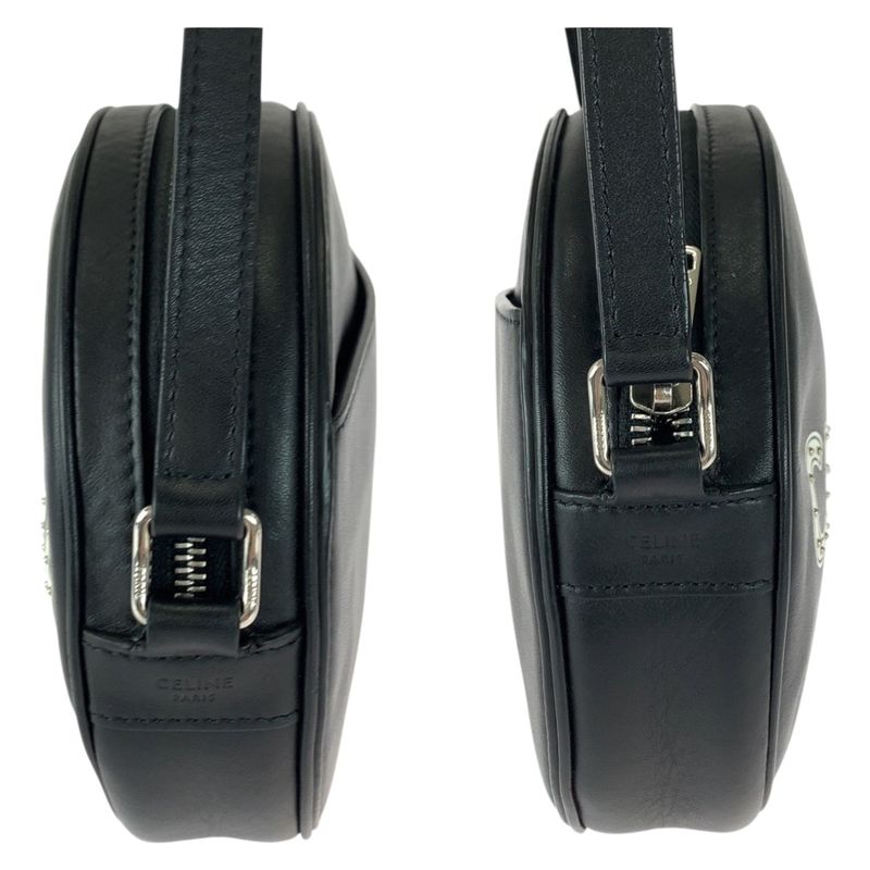 Celine Dancing Kid Logo Studded Black White Silver Hardware Leather Ddj38 — view 8