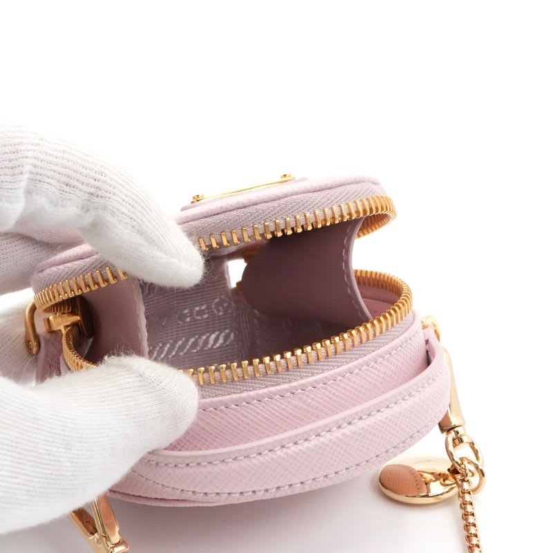 Prada Pouch Pink Gold Triangle Logo Saffiano Leather Mini Charm