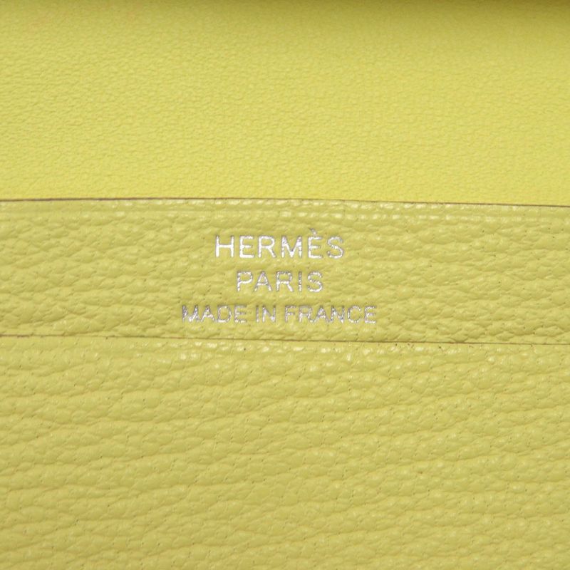 Hermes Bearn Card Case Chevre Mizor Lime Stamped W Yellow 1650 — view 9