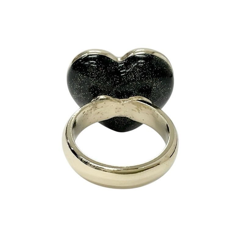 Chanel Ring Gold Black Coco Mark Heart Rhinestone — view 4