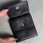 Chanel Coco Button Mark Leather Coin Case Black Gold Hardware Compact — view 6