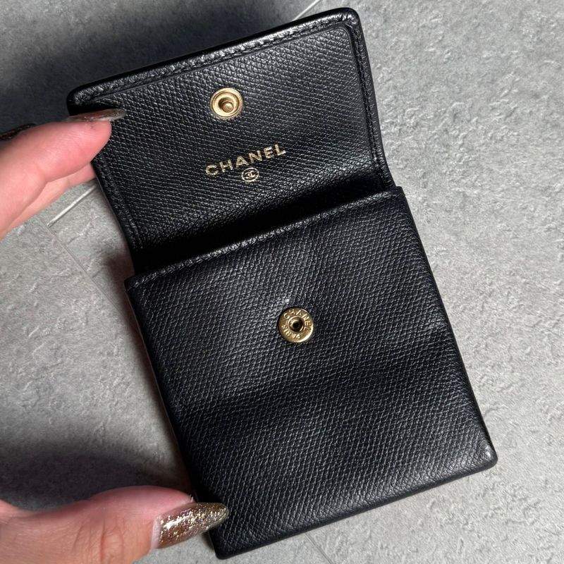 Chanel Coco Button Mark Leather Coin Case Black Gold Hardware Compact — view 6