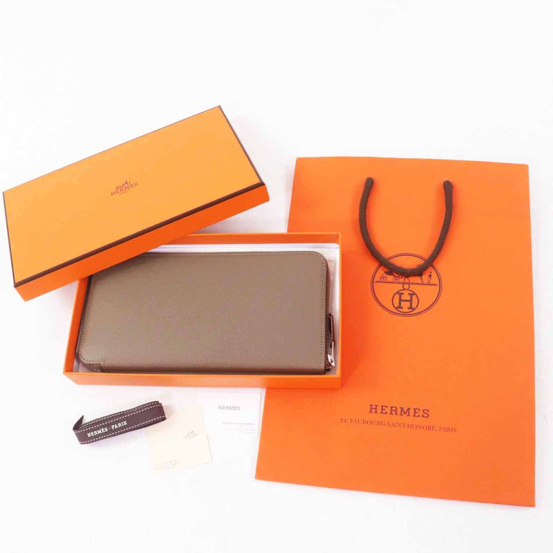 Hermes Azap Long Silk Quin Etoupe Vaux Epson Wallet Engraved — view 2