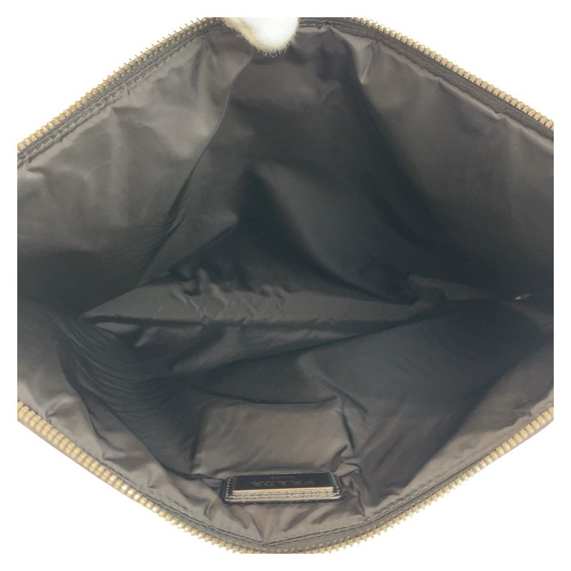 Prada Tessuto Triangle Logo Plate Black Silver Hardware Nylon Clutch Bag Second — view 7