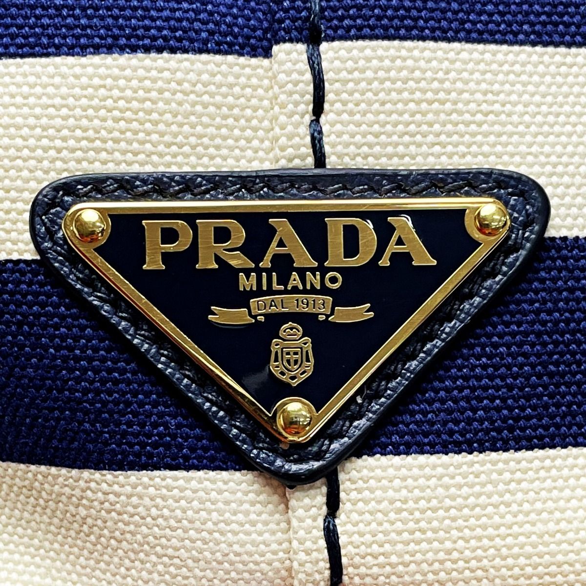 Prada Canapa B2642 B Navy Ivory Tote Canvas — view 5