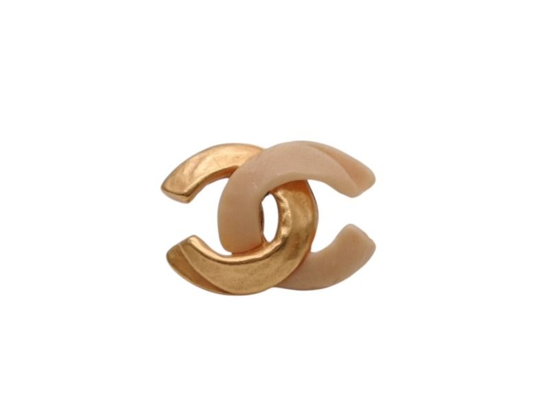 Chanel Earrings CC Logo Matte Gold Ivory — view 2