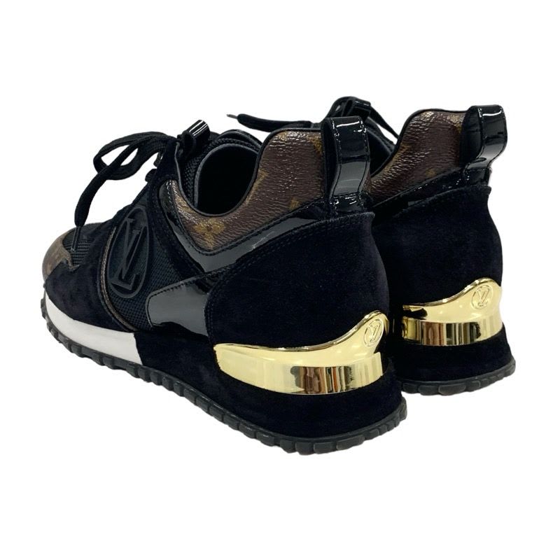 Louis Vuitton Run Away Line Monogram Sneakers Shoes Fabric Suede Leather Black — view 4