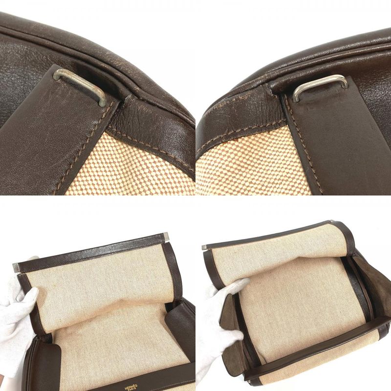 Hermes Clutch Bag Equi Leather Canvas Beige — view 8