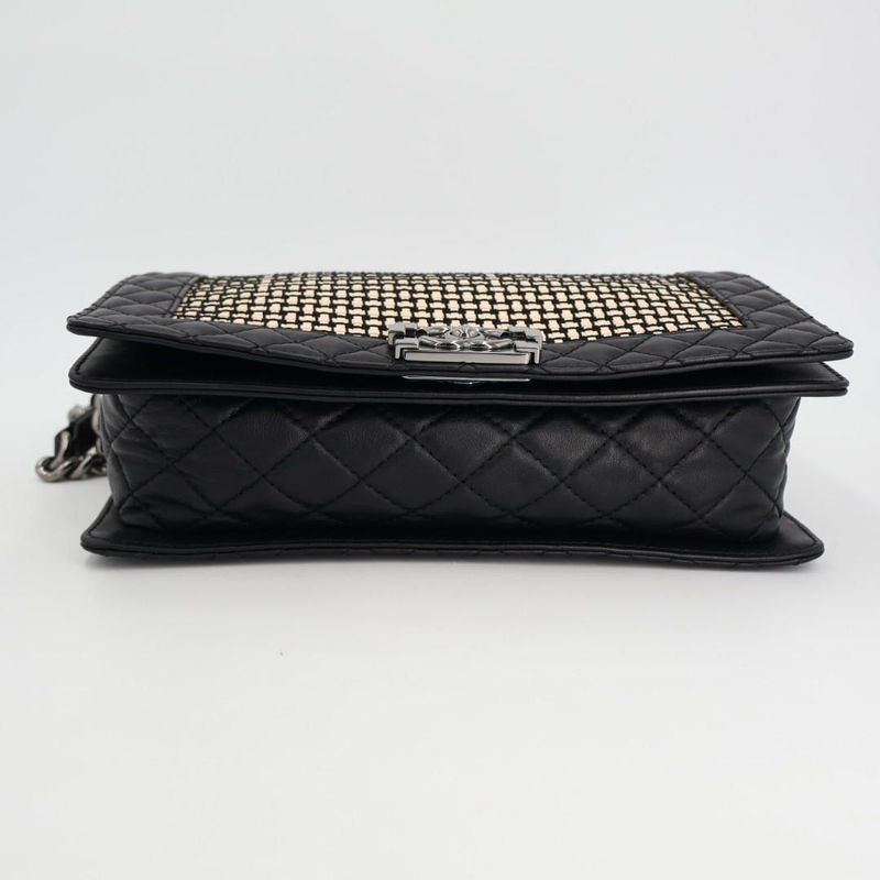 Chanel Boy Quilted Chain Shoulder Bag Leather Lambskin Light Beige — view 5