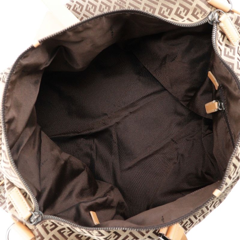 Fendi Zucchino 7 Vs014 Nylon Canvas and Leather Brown Boston Bag — view 6