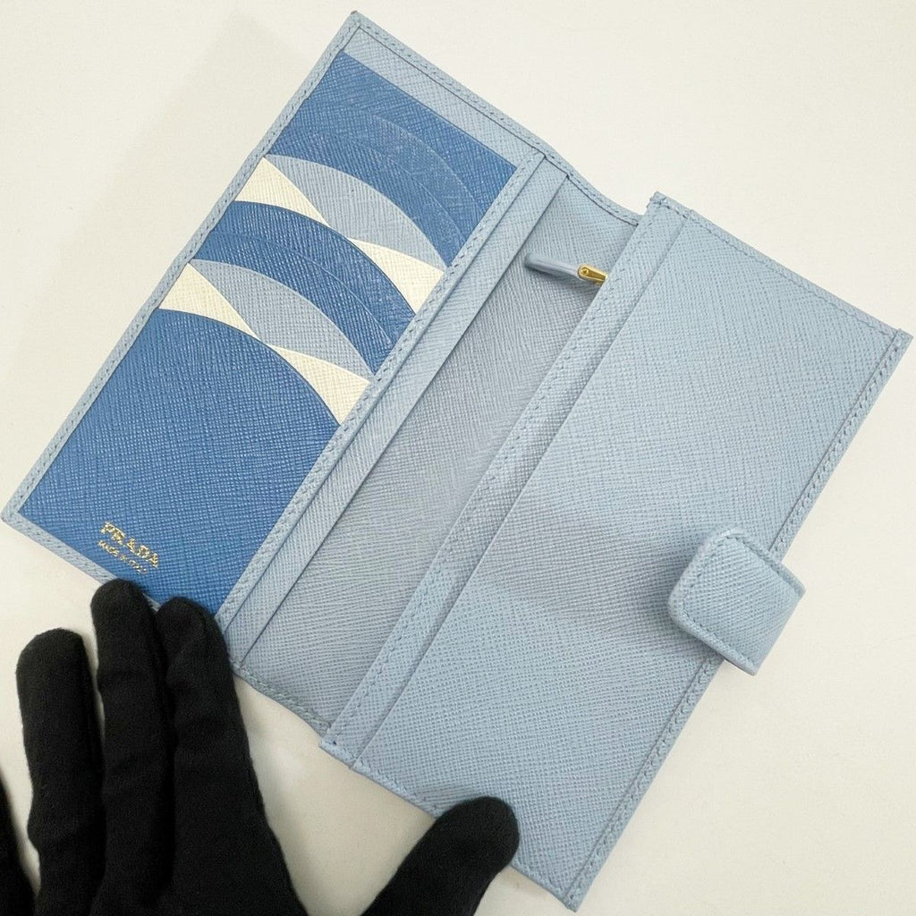 Prada Saffiano Leather Wallet 1 Mv025 sky Blue Bifold Long — view 3