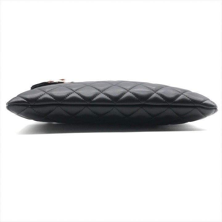 Chanel CC Logo Quilted Camellia Lambskin Clutch Black Pink Case — view 3