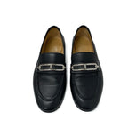 Hermes Colette Loafer Leather Shoes Black Silver Moccasin Flat — view 2