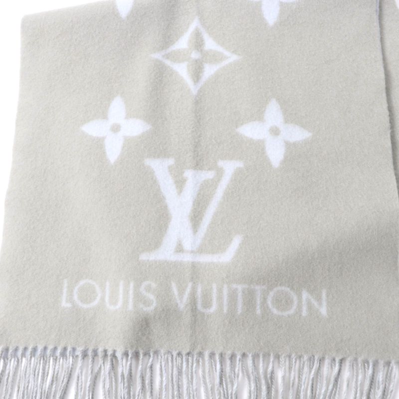 Louis Vuitton Echarpe Reykjavik 100% Cashmere Stole Grey Light Blue — view 8