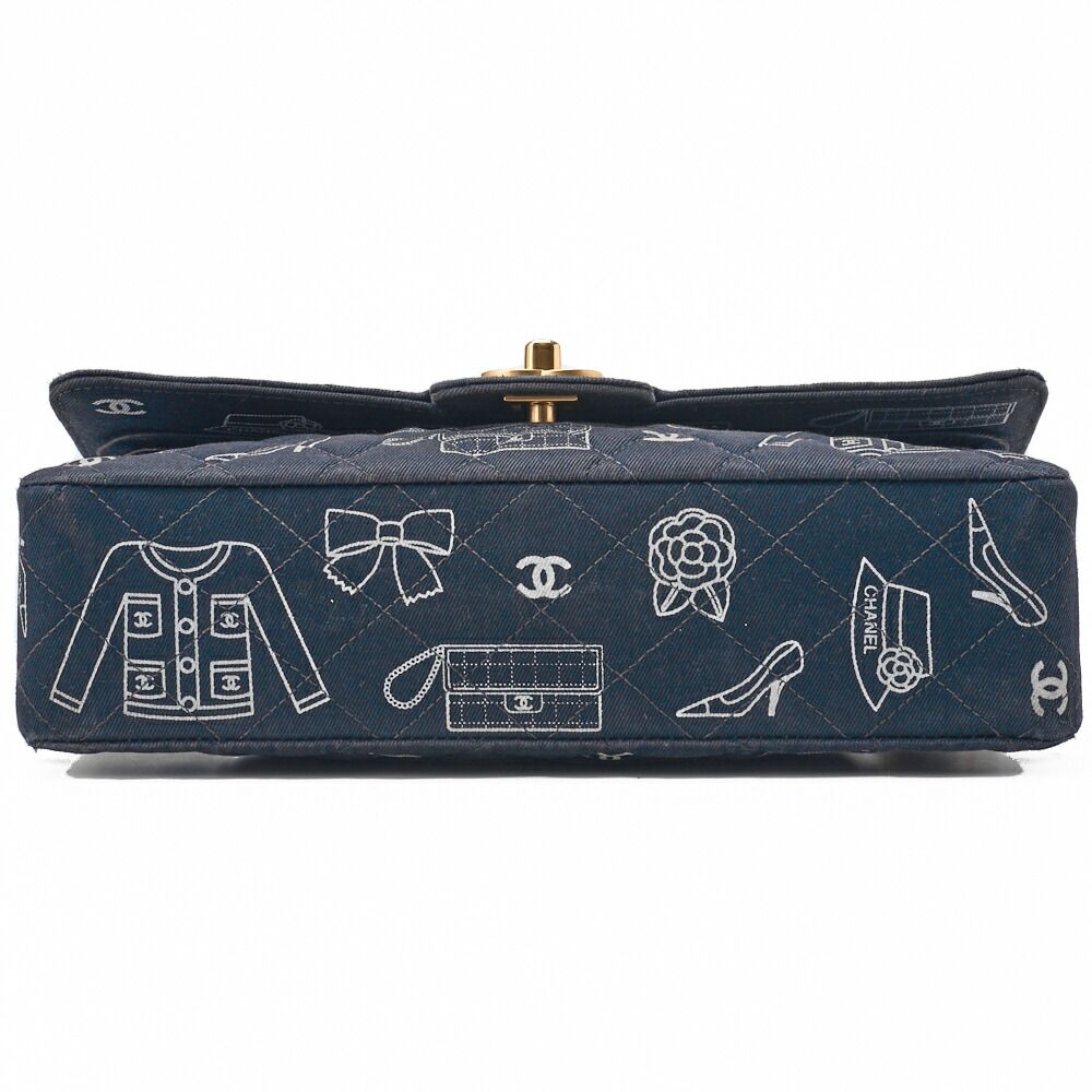 Chanel Quilted Double Flap 25 Icon Print Chain Shoulder Canvas Bicolor Black — view 5