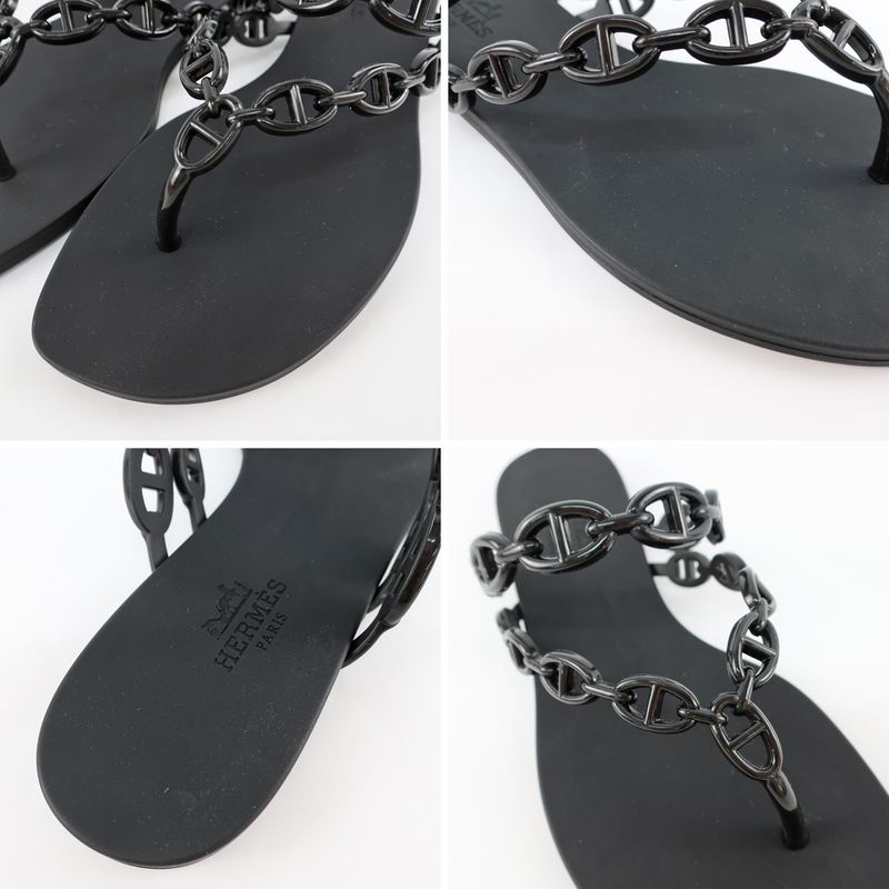 Hermes Island Sandals Chaine D'ancre Black Rubber Size 36 — view 7