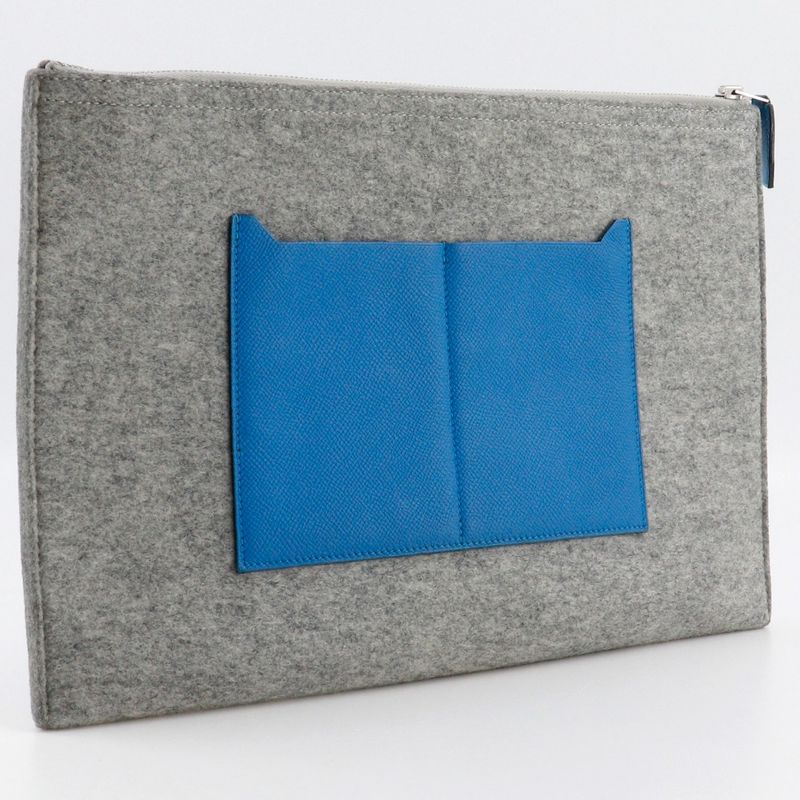 Hermes Toudou 37 Felt And Vaux Epson Blue Zanzibar Gray A Clutch Bag — view 3