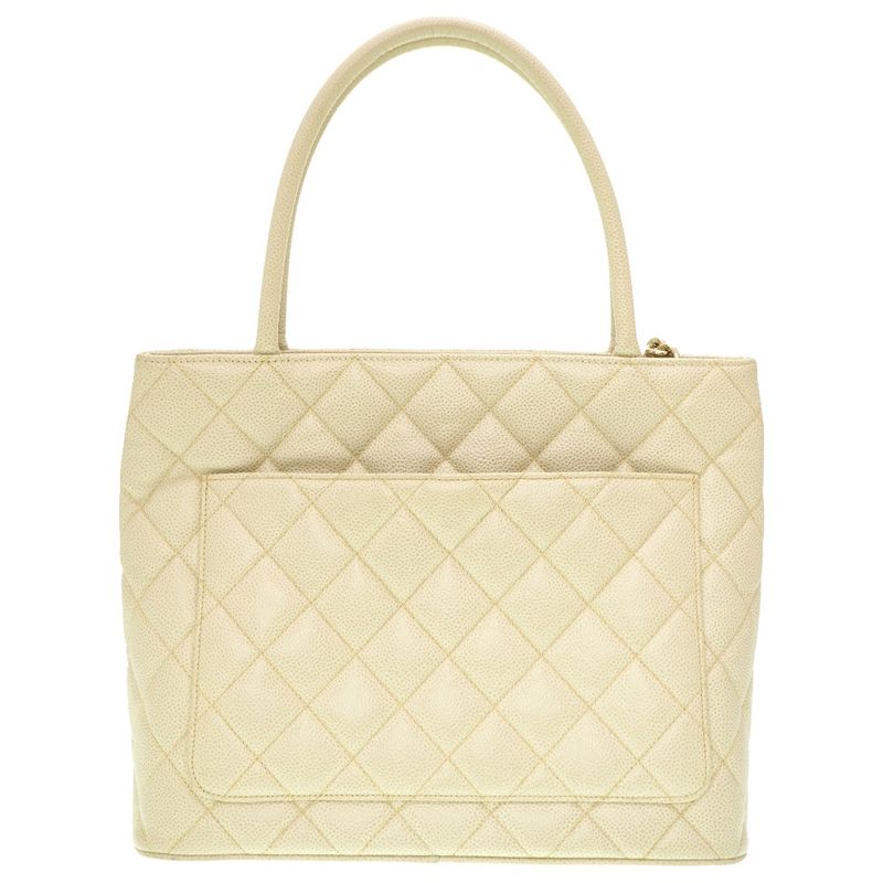 Chanel Medallion Tote Caviar Leather Ivory Grey Gold Hardware Bag 0088 — view 3