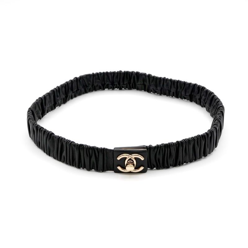 Chanel Black Gold Coco Mark Turnlock Lambskin Belt — view 3