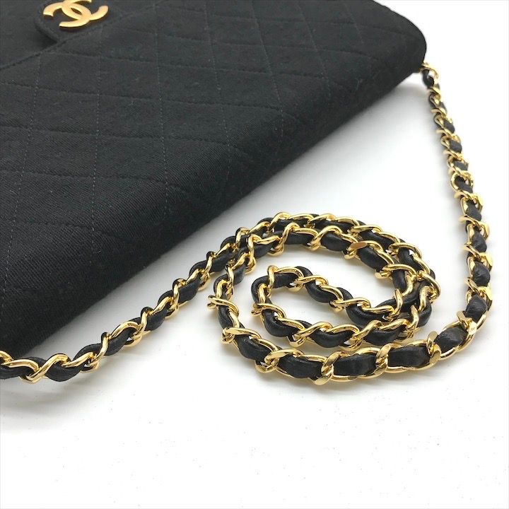 Chanel CC Logo Cotton Jersey Quilted Chain Shoulder Bag Black — view 6