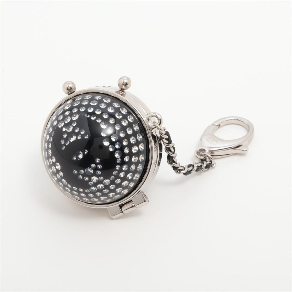 Chanel CC Logo Charm Rhinestone Silver Mirror Key Holder Chain Ball — view 2