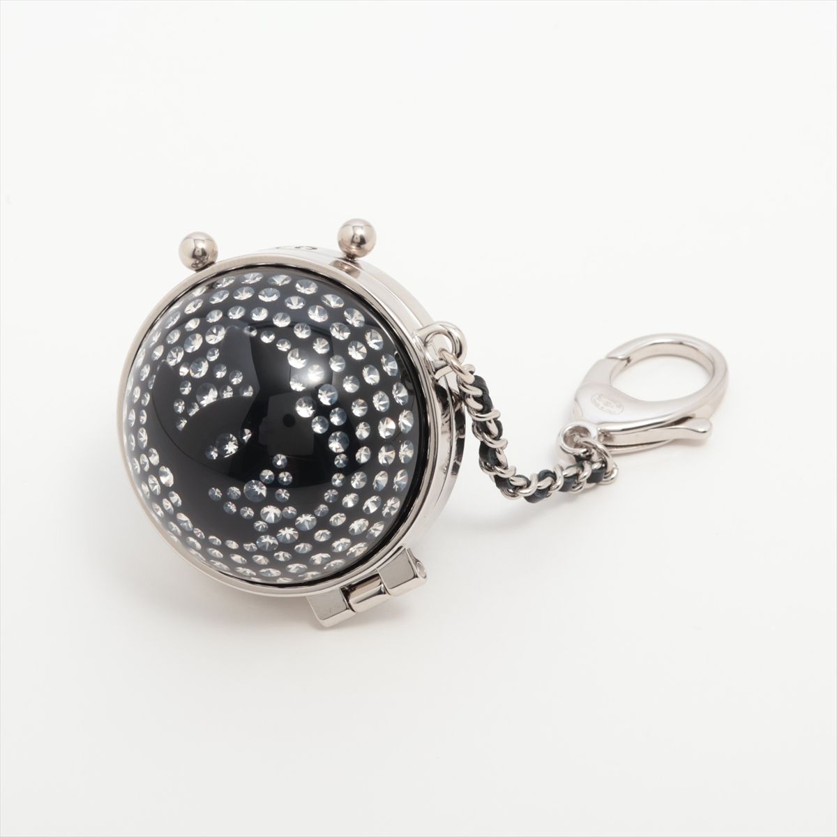 Chanel CC Logo Charm Rhinestone Silver Mirror Key Holder Chain Ball — view 2