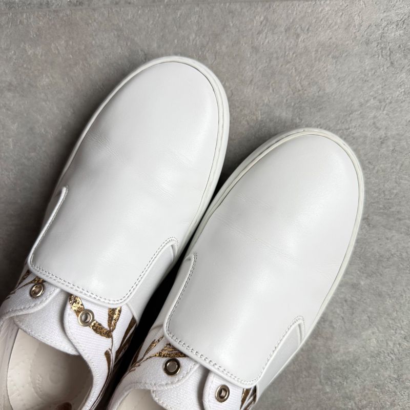 Chanel Coco Mark Leather White Gold Floral Slip on ed Shoes — view 3