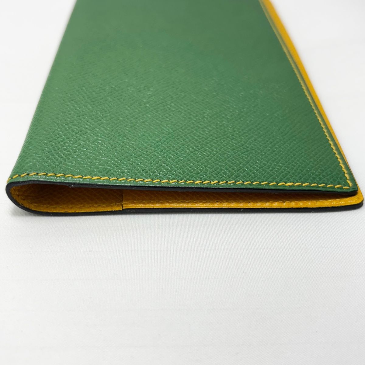 Hermes Notebook Cover Agenda Vision Calf Green Yellow with Initial — view 5