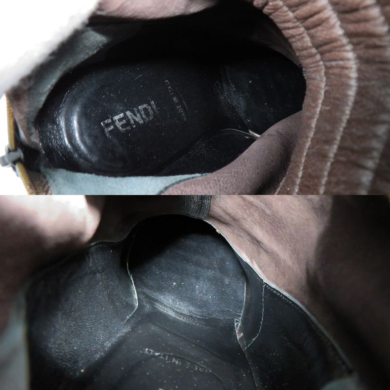 Fendi Thick Heel Platform Boots 36.5 Brown Leather Suede Short Back — view 6
