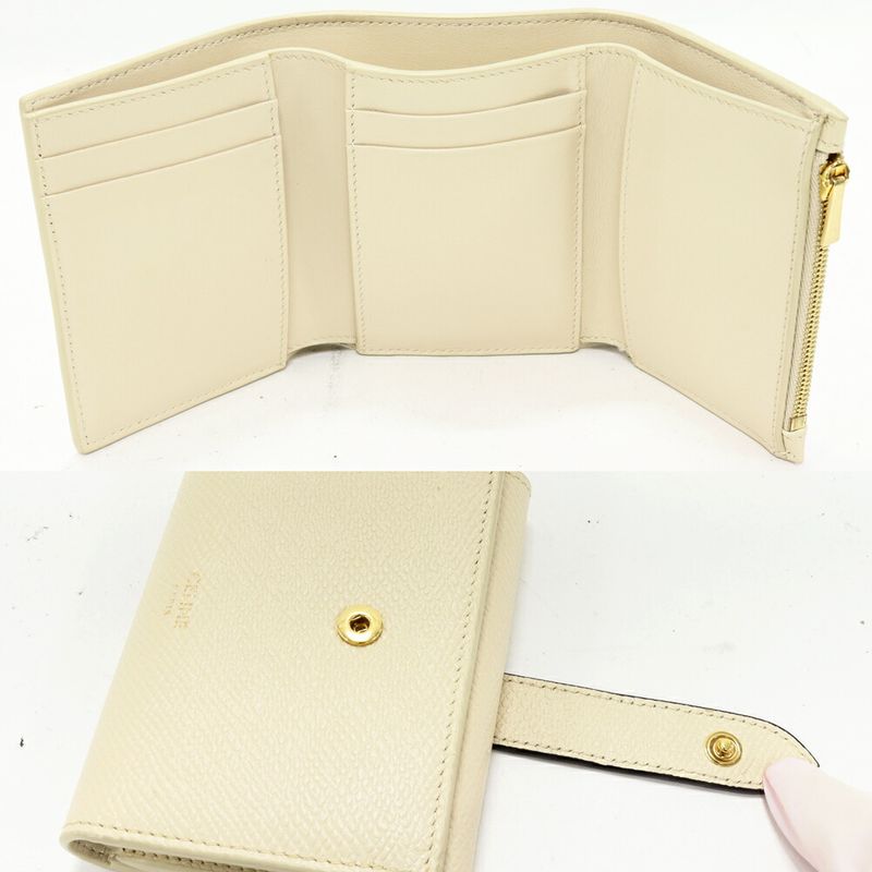 Celine Trifold Wallet With Coin Purse Fine Stripe Compact In Grained — view 4
