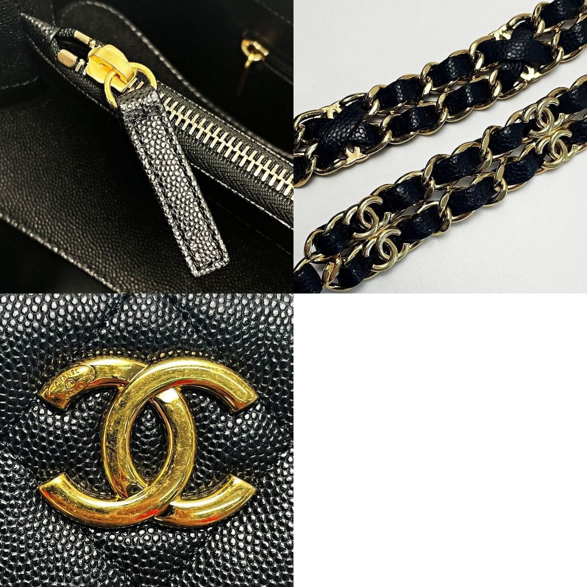 Chanel Quilted As3634 Black Chain Tote Bag Caviar Leather Gold Hardware — view 6