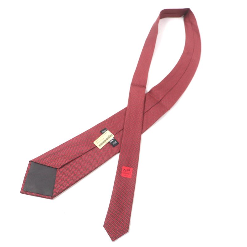 Hermes 5261 100% Silk Anthracite Rouge Cravat Chaine D'ancre Patterned Tie — view 4
