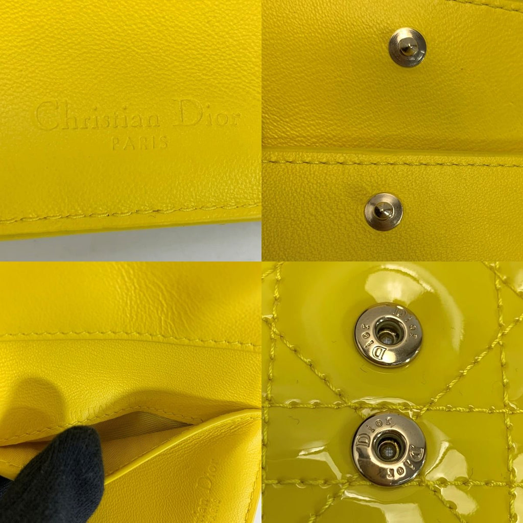 Christian Dior Patent Leather Cannage Charm Yellow Trifold Wallet — view 5