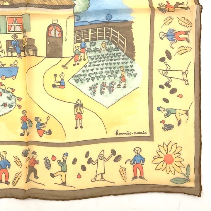 Hermes Petit Carre 40 Retour Ala Terre Return to Silk Yellow Scarf — view 5