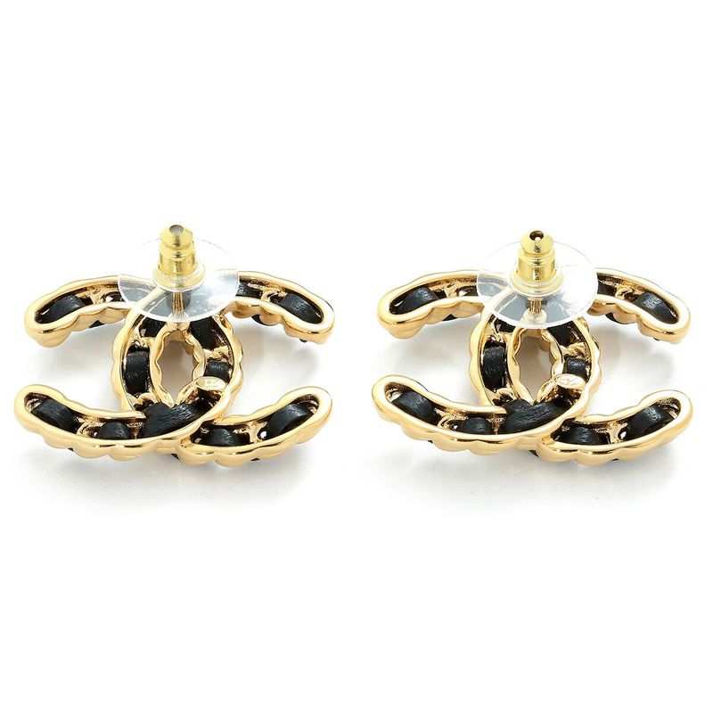 Chanel Logo Earrings Gold Black — view 4