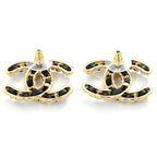 Chanel Logo Earrings Gold Black — view 4