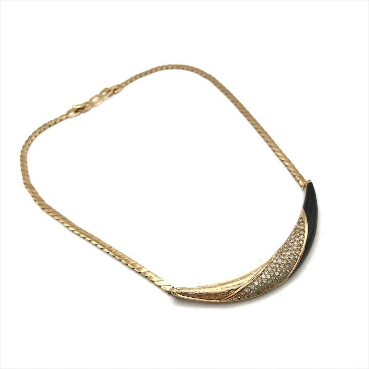Dior Rhinestone Gold Black Necklace — view 2