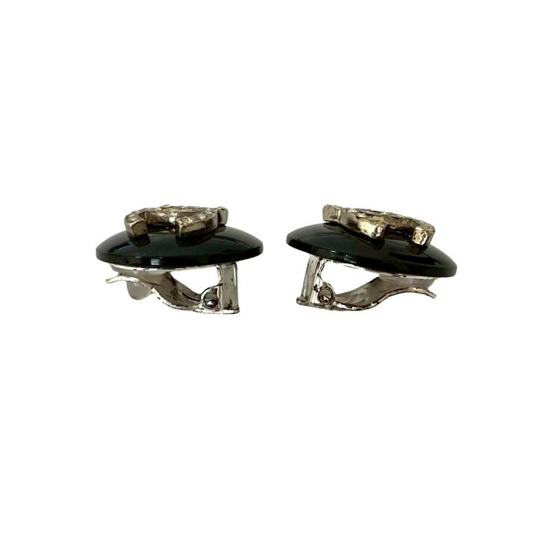 Chanel Vintage Coco Mark Motif Plastic Plated Earrings Black 96A — view 4