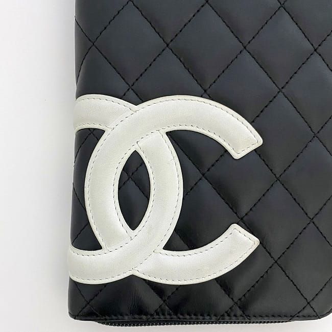 Chanel Round Zipper Long Wallet Black White — view 6