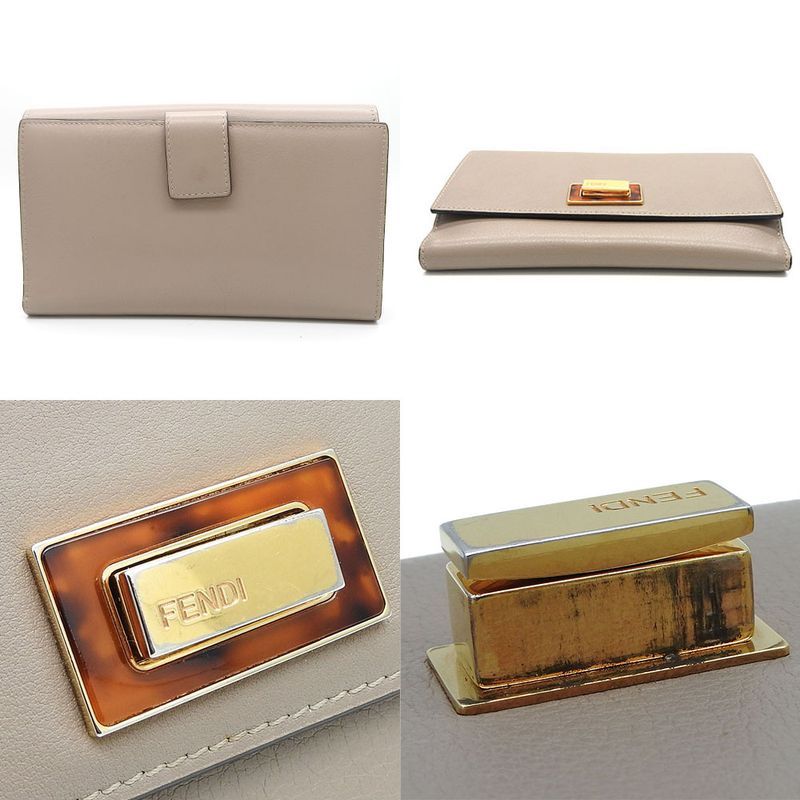 Fendi Bifold Wallet 8 M0308 Peekaboo Leather Beige Glaze Gold Hardware Long — view 4
