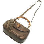 Gucci New Bamboo Shoulder Handbag Leather With Gold Strap 0020 — view 4